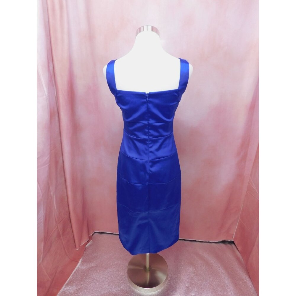Signature by Sangria Blue Satin Sheath Dress Size 4 Lined Elegant Look - Picture 4 of 10